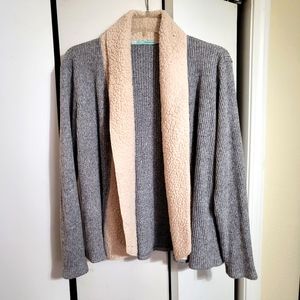 Maurices Gray Sweater Cardigan with Cream Sherpa Collar XL
